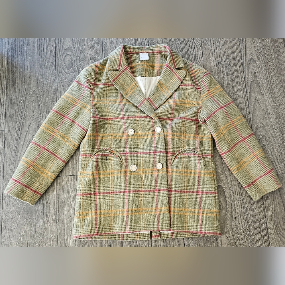 LEDIN Green Plaid Double Breasted Coat